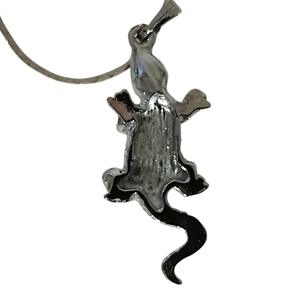 Vintage Lizard Gecko‎ Pendant Necklace Silver Tone Shell Glass Abalone Inlay - Picture 6 of 16